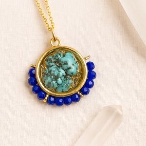 Gold and Blue Turquoise Pendant Necklace